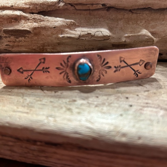 Copper Hair Barrette with Turquoise Accent - Picture 1 of 5
